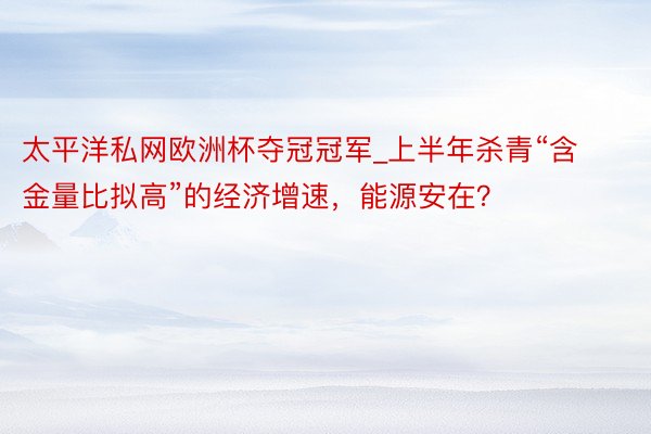 太平洋私网欧洲杯夺冠冠军_上半年杀青“含金量比拟高”的经济增速，能源安在？