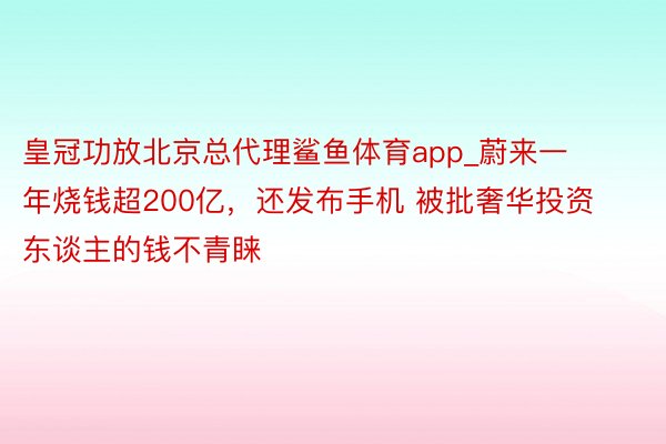 皇冠功放北京总代理鲨鱼体育app_蔚来一年烧钱超200亿，还发布手机 被批奢华投资东谈主的钱不青睐